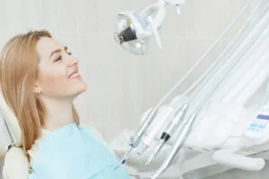 A woman smiling